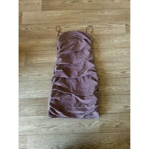 Shein Women Pink Metallic Ruched Bodycon Mini Dress Spaghetti Strap Size XS US 2